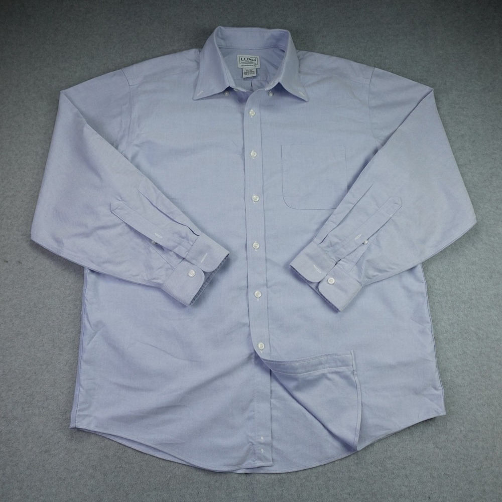 L.L. Bean Shirt Mens 15.5-32 Blue Traditional Fit Oxford Button Up Long
